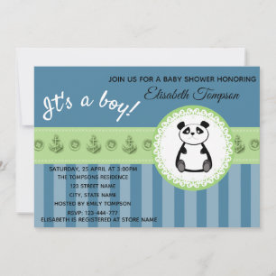 Adorable cute cartoon panda baby shower invitation
