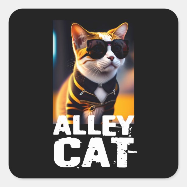 Adorable Cute Cat in Tiger Tracksuit Square Sticker (Front)