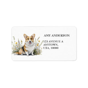 Adorable Cute Corgi with Flowes Label