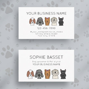 Adorable Cute Dogs Simple White Grooming Business Card