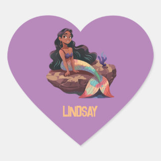 Adorable Cute Elegant Mermaid with Kids Name Heart Sticker