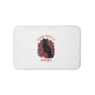 Adorable Cute Floral Black Cat Purrfectly Spooky H Bath Mat