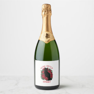 Adorable Cute Floral Black Cat Purrfectly Spooky H Sparkling Wine Label