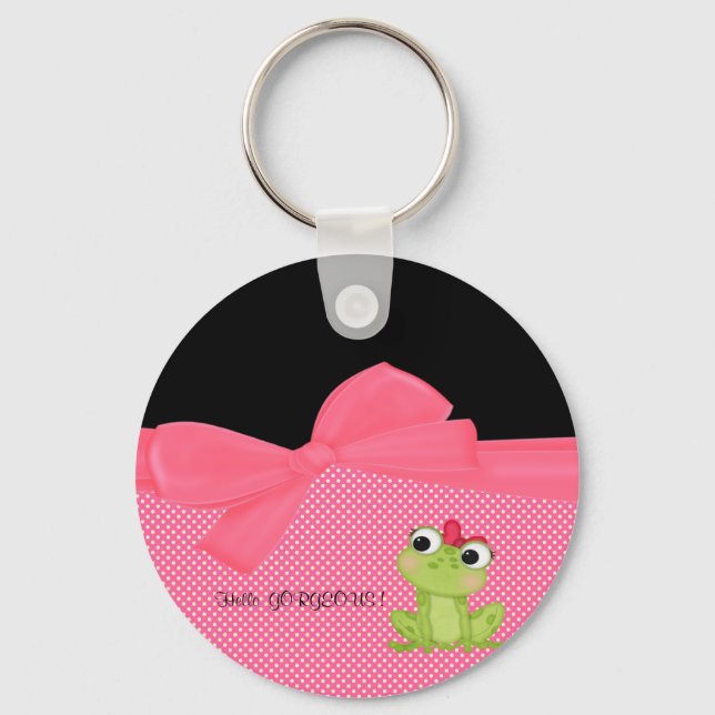 Adorable Cute Frog on Polka Dots-Hello Gorgeous Key Ring (Front)