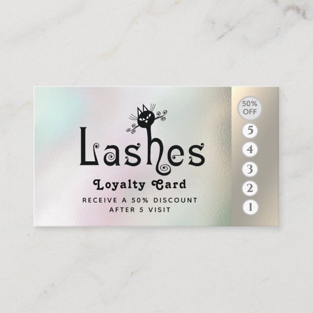 Adorable cute fun  lashes cat logo loyalty card (Front)