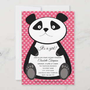 Adorable cute funny baby panda girl baby shower invitation