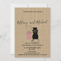 Adorable cute funny cartoon cats in love burlap
