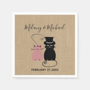 Adorable cute funny cartoon cats in love burlap napkin
