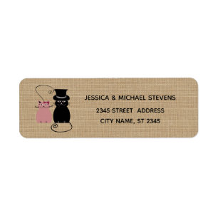 Adorable cute funny cartoon cats in love burlap return address label