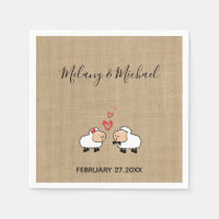 Adorable cute funny cartoon sheep in love burlap