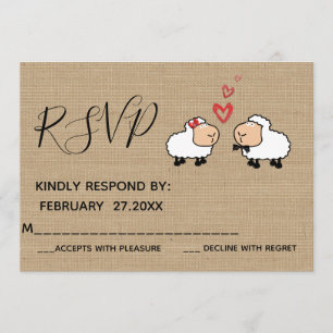 Adorable cute funny cartoon sheep in love RSPV Invitation