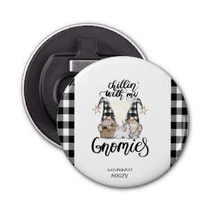 Adorable Cute Gnomes Black Buffalo Plaid Bottle Opener