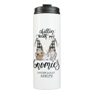 Adorable Cute Gnomes Black Buffalo Plaid Thermal Tumbler