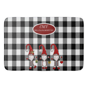 Adorable Cute Gnomes Buffalo Plaid Bath Mat
