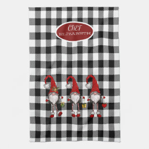 Adorable Cute Gnomes Buffalo Plaid Tea Towel