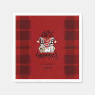 Adorable Cute Gnomes Red Buffalo Plaid Napkin