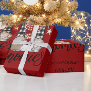 Adorable Cute Gnomes Red Buffalo Plaid Wrapping Paper