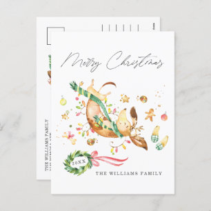 Adorable Cute Happy Dog Dachshund Christmas Lights Holiday Postcard