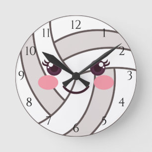 Adorable Cute Kawaii Volleyball Ball Kids Bedroom Round Clock