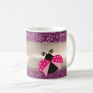 Adorable Cute Ladybug On Glittery Coffee Mug