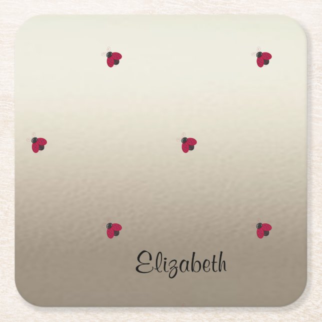 Adorable Cute ,Ladybugs,Luminous-Personalised Square Paper Coaster (Front)