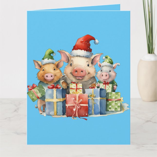 Adorable Cute Little Piggie Christmas Greeting Card (Front)