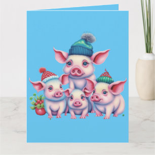 Adorable Cute Little Piggies Christmas Greeting Card