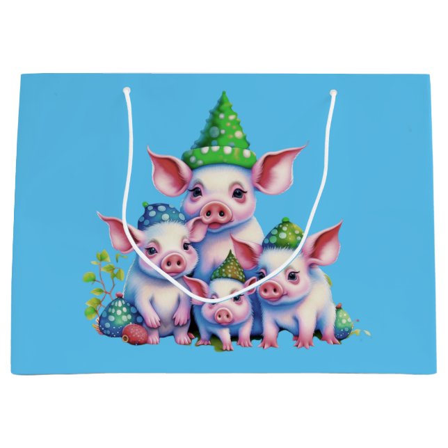 Adorable Cute Little Piggies Christmas Tree Large Gift Bag (Front)