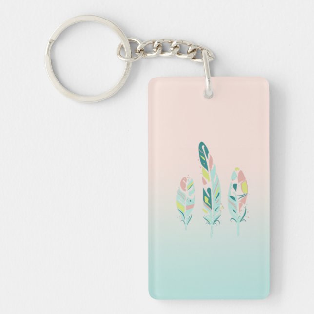 Adorable Cute  Modern Girly Feathers Key Ring (Front)