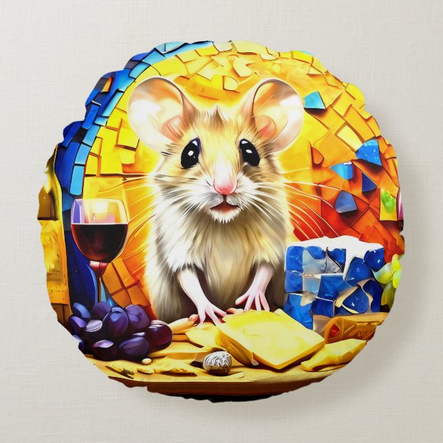 Adorable Cute Mouse Printed Round Cushion (Front)