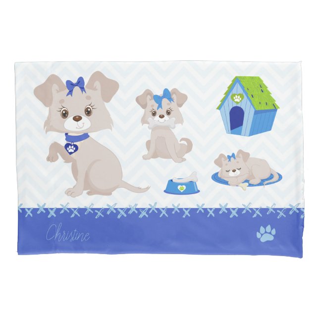 Adorable Cute Mummy Dog with Puppies Pillowcase (Front)