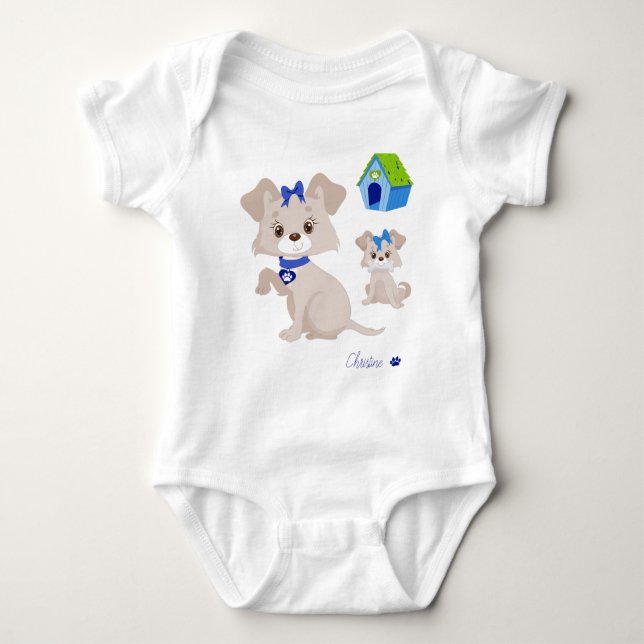 Adorable Cute Mummy Dog with Puppy Baby Bodysuit (Front)