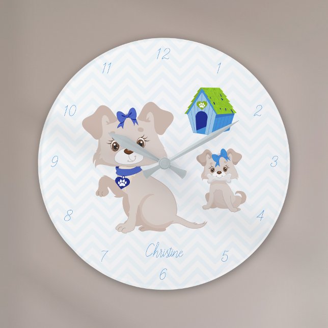 Adorable Cute Mummy Dog with Puppy Large Clock (Creator Uploaded)
