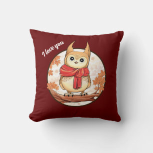 Adorable cute owl cartoon " I Love You" Cushion