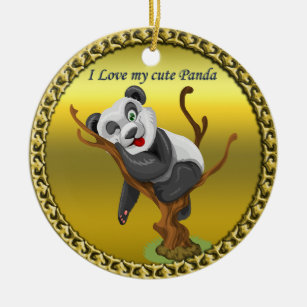 Adorable cute panda bear sleeping in a tree ceramic ornament