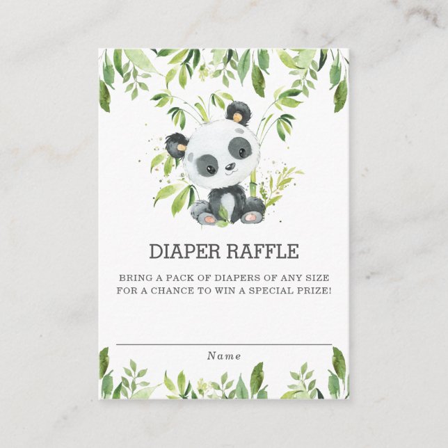 Adorable Cute Panda Greenery Diaper Raffle Ticket Enclosure Card (Front)