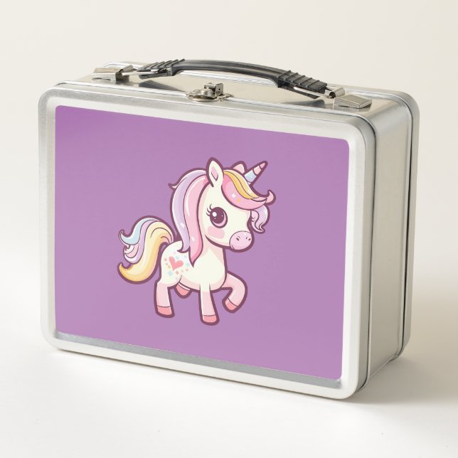 Adorable Cute Pastel Unicorn Metal Lunch Box (Front)