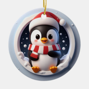 Adorable Cute Penguin Bursting Out  Ceramic Ornament
