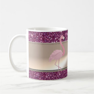 Adorable Cute Pink Flamingo  On Glittery Coffee Mug