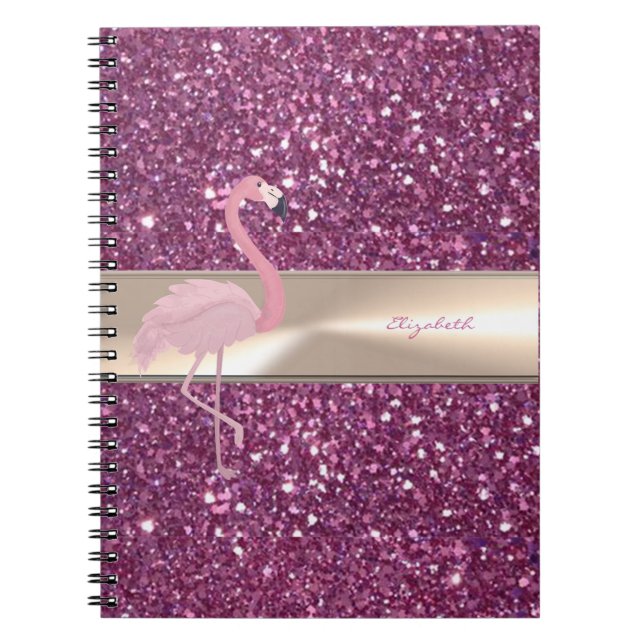 Adorable Cute Pink Flamingo  On Glittery Notebook (Front)