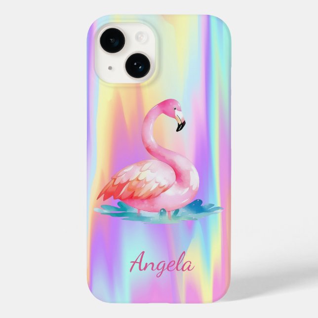 Adorable Cute Pink Flamingos Holographic Case-Mate iPhone Case (Back)