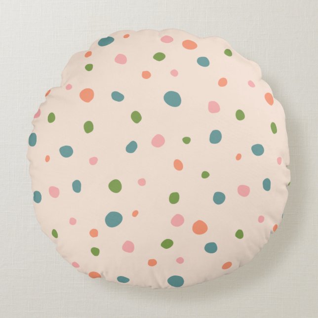 Adorable cute polka dots modern pink green blue round cushion (Front)
