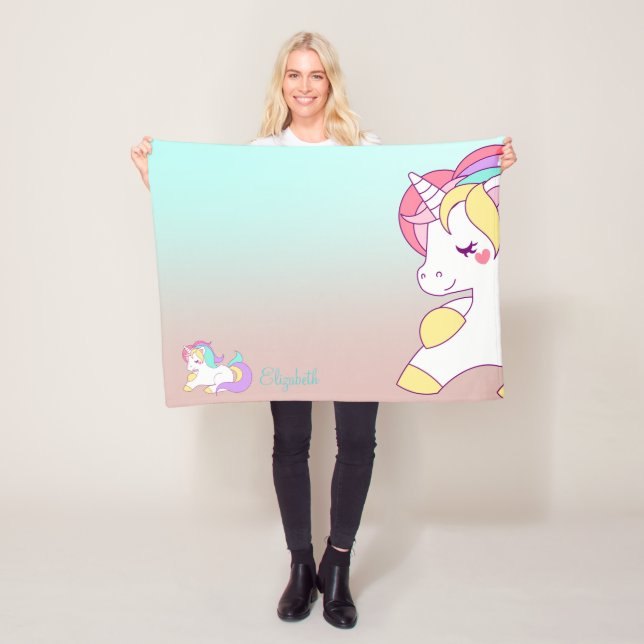 Adorable Cute Rainbow Unicorn, Ombre Fleece Blanket (In Situ)