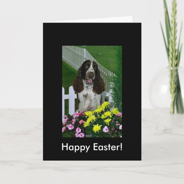 Adorable Cute Springer Spaniel Easter Holiday Card (Front)