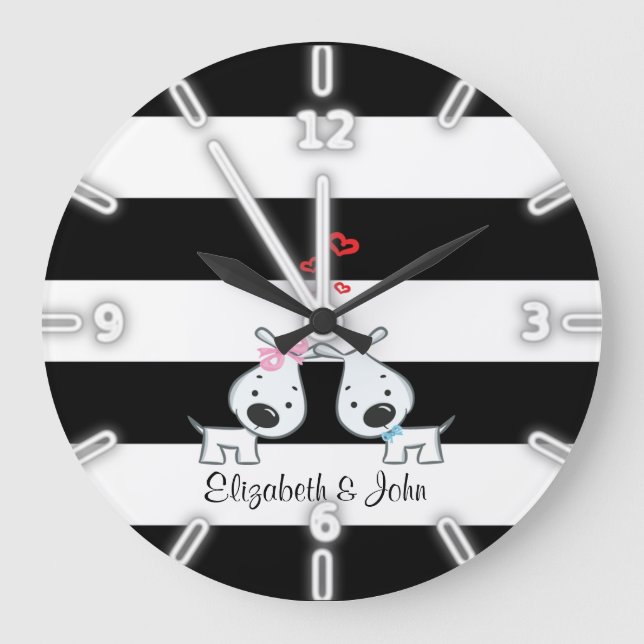 Adorable Cute ,Striped,Dogs In Love-Personalized Large Clock (Front)