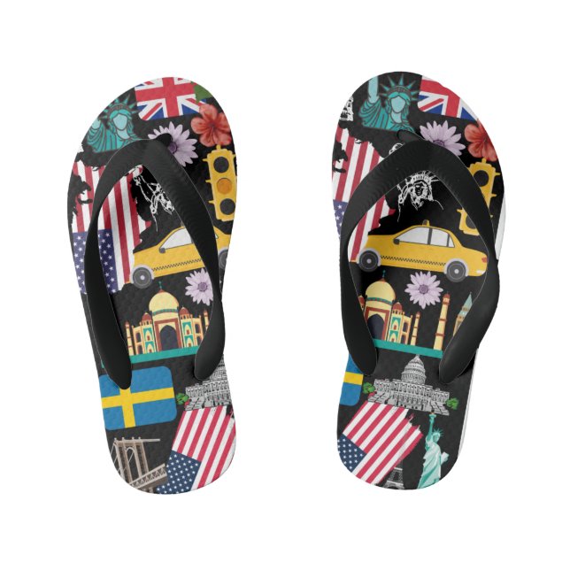 Adorable cute unique designe pattern usa flag chic kid's thongs (Footbed)