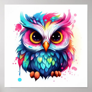 adorable, cute watercolor owl print poster