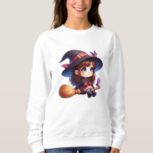 Adorable Cute Witch with 2 birds, Halloween