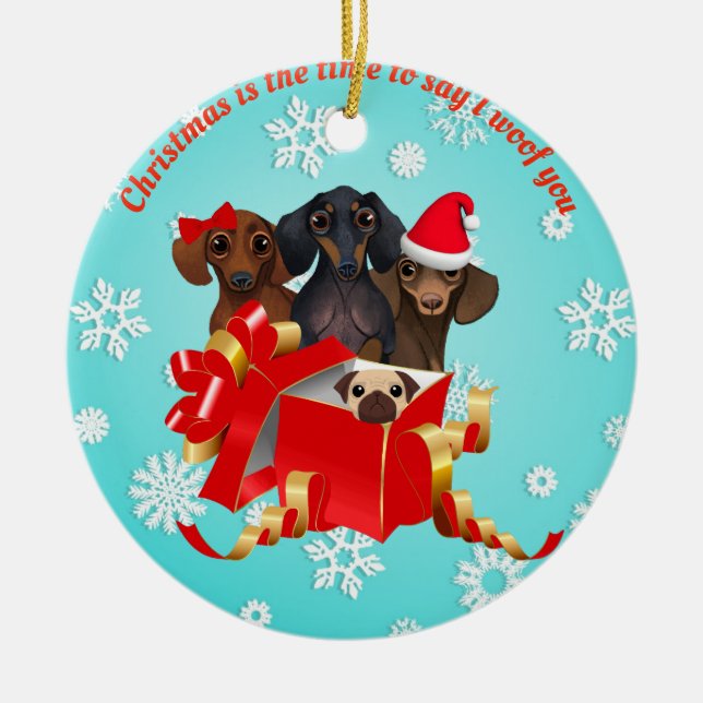 Adorable Dachshund Christmas Ornament (Front)