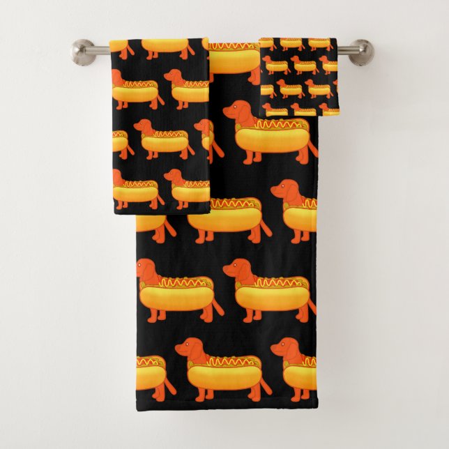 Adorable Dachshund Hot Dog Bath Towel Set (Insitu)